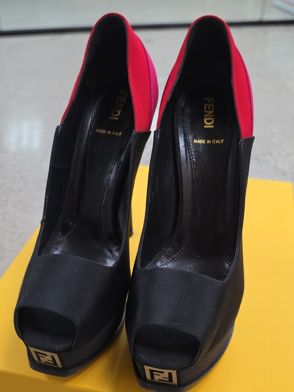 Fendi Black and Hot Pink Peep-Toe Platform Pumps
